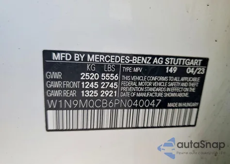 2023 Mercedes-Benz Eqb 250+ z USA, uszkodzony, nr VIN W1N9M0CB6PN040047